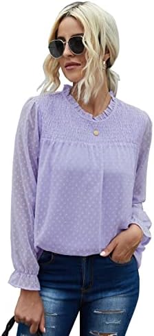 Paitluc Jakarlı Katmanlı Ruffled Uzun Kollu Bluz kadın İş Bluzları Polka Dot
