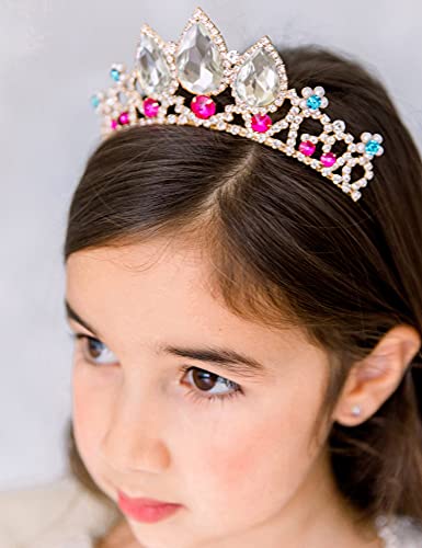 SWEETV Kızlar Rapunzel Tiara Doğum Günü Partisi ve Kostüm için, Çocuklar için Renkli Kristal Prenses Taçlar Kafa Bandı, Çiçek