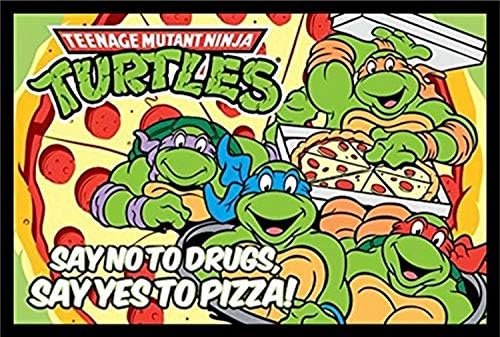 buyartforless IF PW 50492 36x24 1.25 Siyah Pleksi Çerçeveli Teenage Mutant Ninja Turtles - Uyuşturucuya Hayır Deyin - Pizzaya