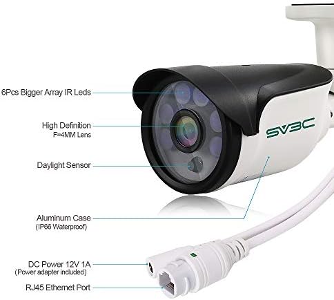 POE Kamera, SV3C 3 Megapiksel POE IP Güvenlik Gözetim Kamera Açık(Kablolu), IR Gece Görüş 65-100ft, hareket Algılama, H. 265,
