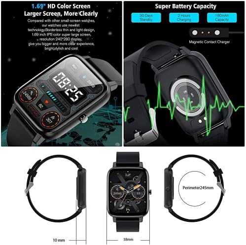 Akıllı saat Spor Izci, vücut Sıcaklığı Monitörü Kan Basıncı Ölçümü Bluetooth Smartwatch Dokunmatik kol saati Erkekler Kadınlar