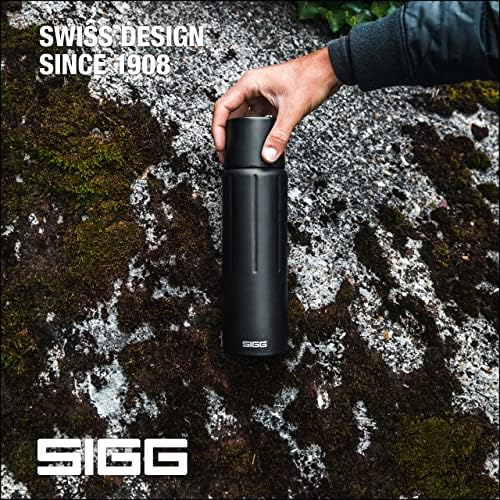 SIGG-Yalıtımlı Su Şişesi - Mat Siyah-Termo Flask Taş ile Fincan-Sızdırmaz, Hafif, BPA Ücretsiz -18 / 8 Paslanmaz Çelik -37