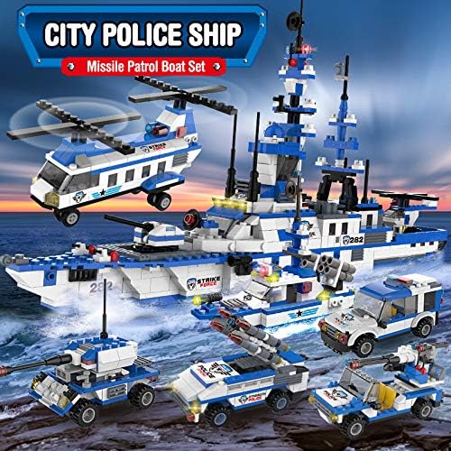 1169 Adet 6 in 1 Şehir Polis Gemi Yapı Taşları Kiti ile polis arabası Helikopter devriye botu Füze Araç Tankı İnşaat Oyuncaklar,