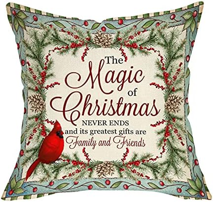 Pycat Sihirli Noel Asla Bitmez Atmak Yastık Kapak 18x18 için Kanepe, Noel Tatil Kardinal Kırmızı Kuş Ev Yastık Kılıfı Dekor,