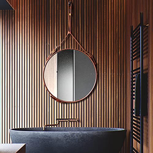 LIPINCMX Lüks Asılı Ayna Turuncu Deri Asılı Kayış Sarılmış Yuvarlak Çerçeve Yüksek Çözünürlüklü Dekoratif Ayna, Kullanılan