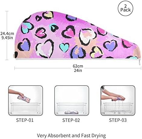 UMİRİKO 2 Paket Saç Kurutma Havlu Mutlu sevgililer Günü Leopar Kalp Mikrofiber Saç Havlu ile Düğme, Kuru Saç Şapka, banyo saç