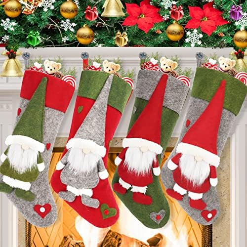 Dreampark Noel Çorap 4 Paket Gnome Süslemeleri 18 İsveç Gnome Peluş Noel Çorap Aile Çorap 4 Set Noel Ev partisi dekoru