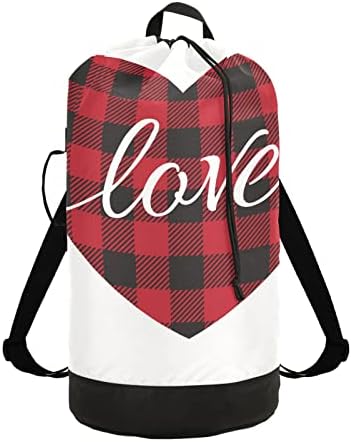 Sevgililer Günü Buffalo Ekose Kalp çamaşır torbası Sırt Çantası Kirli Giysiler Çanta Organizatör İle Ekstra Büyük Ağır için