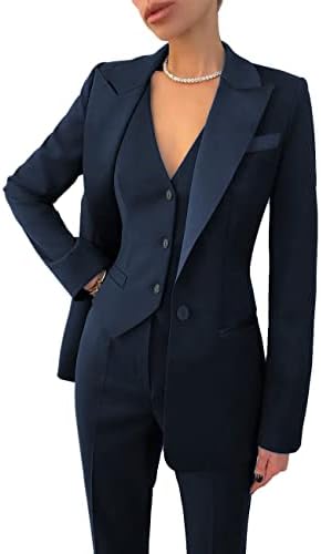 ANSHUHA kadın 3 Parça Takım Elbise Rahat Ofis Bayan Çentik Yaka Tek Göğüslü takım elbise Seti Slim Fit (Blazer + Pantolon +
