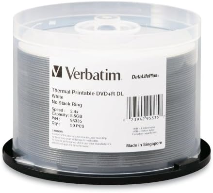 Verbatim 95335 DataLifePlus 8,5 GB 2,4 x-6x Çift Katmanlı Kaydedilebilir Beyaz Termal Yazdırılabilir Disk DVD + R DL, 50 Disk