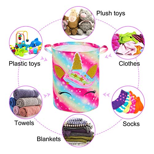 FİOBEE Unicorn çamaşır sepeti Gökkuşağı Depolama Kovaları Su Geçirmez Kreş Sepet Tuval Oyuncak Organizatör Çocuk Kız Yatak