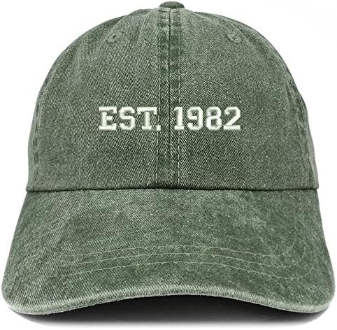 Trendy Giyim Mağazası EST 1982 İşlemeli-40. Doğum Günü Hediyesi Pigment Boyalı Yıkanmış Kap
