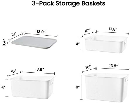 vacane Kapaklı 3 Plastik Saklama Kutusu Seti, Modern Beyaz İstiflenebilir Organizatör Organize Etmek için Yazılabilir Etiketli