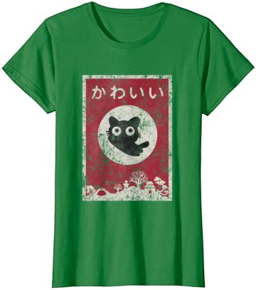Kawaii kedi Japon siyah anime kedi T Gömlek T-Shirt