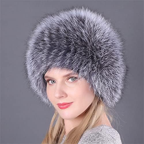 Yshdavzhe Kadınlar Gerçek Kürk Kasketleri Cap Örme Şapkalar Rus Kış Kalın Sıcak Moda Kapaklar Gümüş Tilki Kürk Şapka Lady
