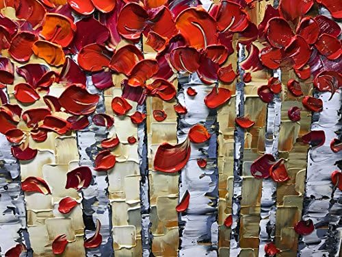 V-ınspire Resimleri, 24x48 İnç Resimleri Yağlıboya El Boyama Kırmızı Huş Ağaçları Boyama 3D Tuval Üzerine El-Boyalı Soyut Yapıt